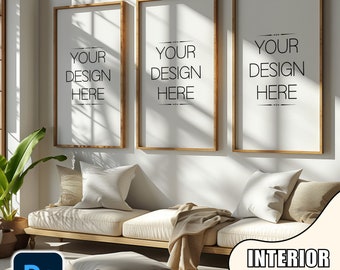 Boho Interior 3 Frame Mockup: Minimalist Angle Set (PSD & JPG)