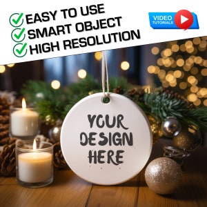 Christmas Ornament Mockup PSD White Round Ceramic Christmas Ornament Mockup Tree Ornament Mockup Christmas Mock ups Ornament + 3x TUTORIAL