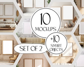 Boho Wall Frame Mockup Bundle: Interior Mockups (PSD/JPG/PNG)