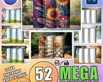 52 Tumbler Mockup Bundle: 20 Unzen Skinny Tumbler PNG PSD Canva Vorlagen (Digitaler Download)