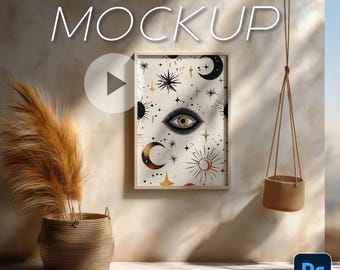 Boho Wall Art Video Mockup, Animated Frame (PSD)