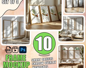 3 Frame Mockup Bundle: Wall Art Mockups (PSD & JPG)