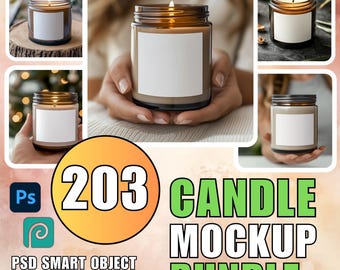 203 Candle Mockup Bundle: JPG & PSD Templates (Digital Download)