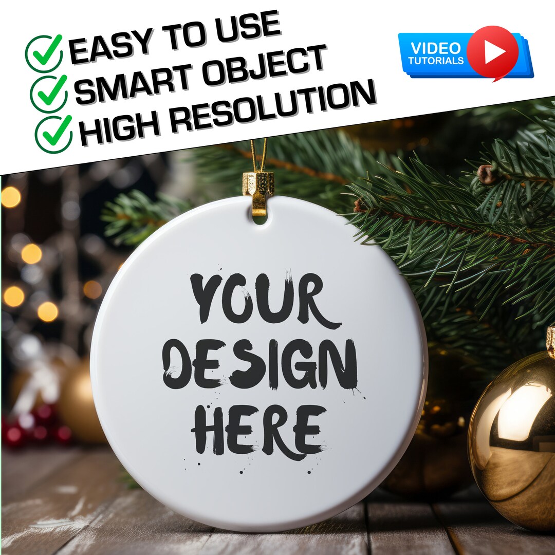Christmas Tree Ornament Mockup Ceramic White Ornament Mockup PSD Smart