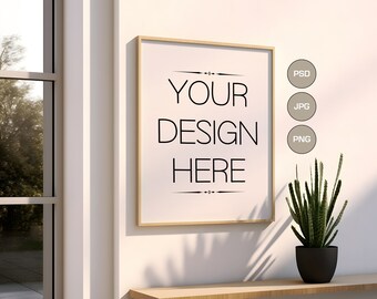 Minimalist Frame Mockup: Vertical Poster, Interior Wall Art (PSD, JPG, PNG)