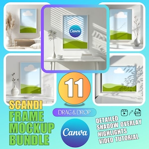 Scandi Canva Frame Mockup Bundle DRAG & DROP Frame Template Canva Wallart Mockup Bundle Canva White Frame Mockup Canva Drag and drop Mockup