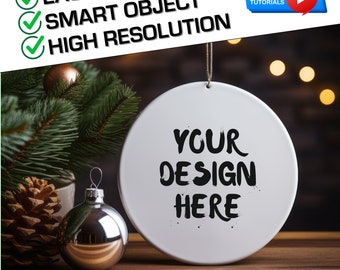 Maqueta de adorno navideño de cerámica: Objeto inteligente PSD (Descarga digital)