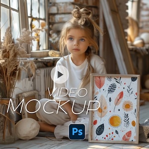 Video Frame Mockup with Child PSD Wallart Mockup Video Photoshop Animated Frame Mockup Vertical Frame Video Mockup Wall Art Animation Mockup