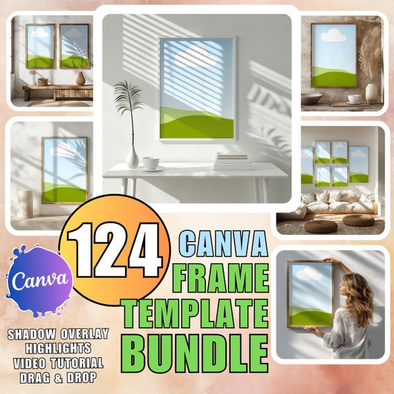 124 Canva WallArt Mockup Bundle: Canva Drag & Drop Frame Templates (Digital Download)