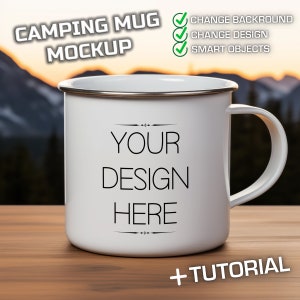 White Enamel Camping Mug Mockup: PSD Smart Object (Digital Download)