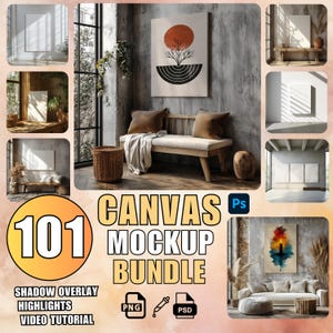 101 WallArt Leinwand Mockup Bundle PSD Leinwand Poster Mockup Wallart Boho Leinwand Mockup Boho Poster Mock up Poster Leinwand Mockup + Tutorial