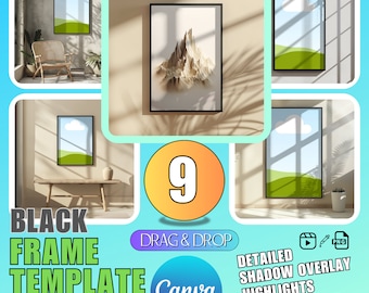 Black Frame Mockup Bundle: Canva Template with Tutorial