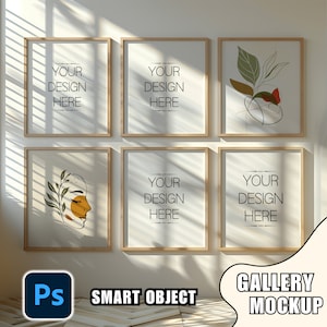 Gallery Wall Art Mockup: Boho Interior, Holzrahmen (PSD)