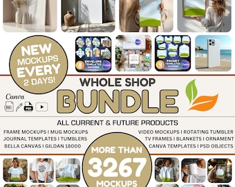 3267+ Whole Shop Ultimate Mega Mockup Bundle: Mockups, Canva Templates & PSDs