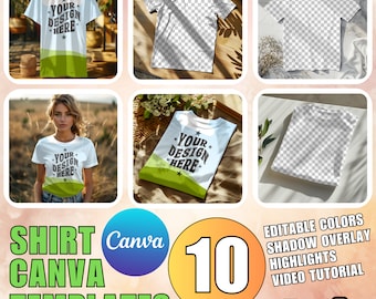 10 Canva Shirt Mockup Templates: Bella Canvas 3001 Tee (Digital Download)
