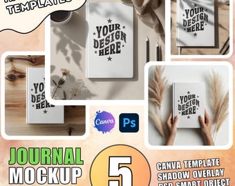 Hardcover Journal Mockup: Canva & Photoshop PSD Templates (Digital Download)