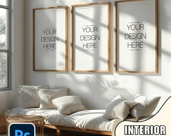 Set of 3 Frame Mockup: Boho Wooden Frames PSD (Digital Download)