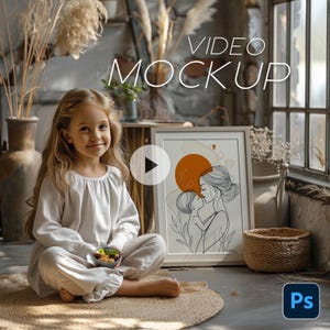 Frame Mockup Video with Child PSD Wallart Mockup Video Photoshop Animated Frame Mockup Vertical Frame Video Mockup Wall Art Animation Mockup
