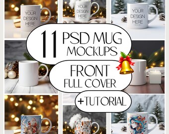 Christmas Mug Mockup Bundle: Full Front Cover (PSD)