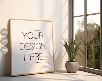 Boho Frame Mockup: Wood Frame, Wall Art Template (PSD, JPG, PNG)