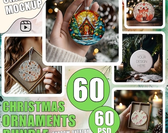 60 Christmas Ornament Mockup Bundle: PSD & JPG Templates