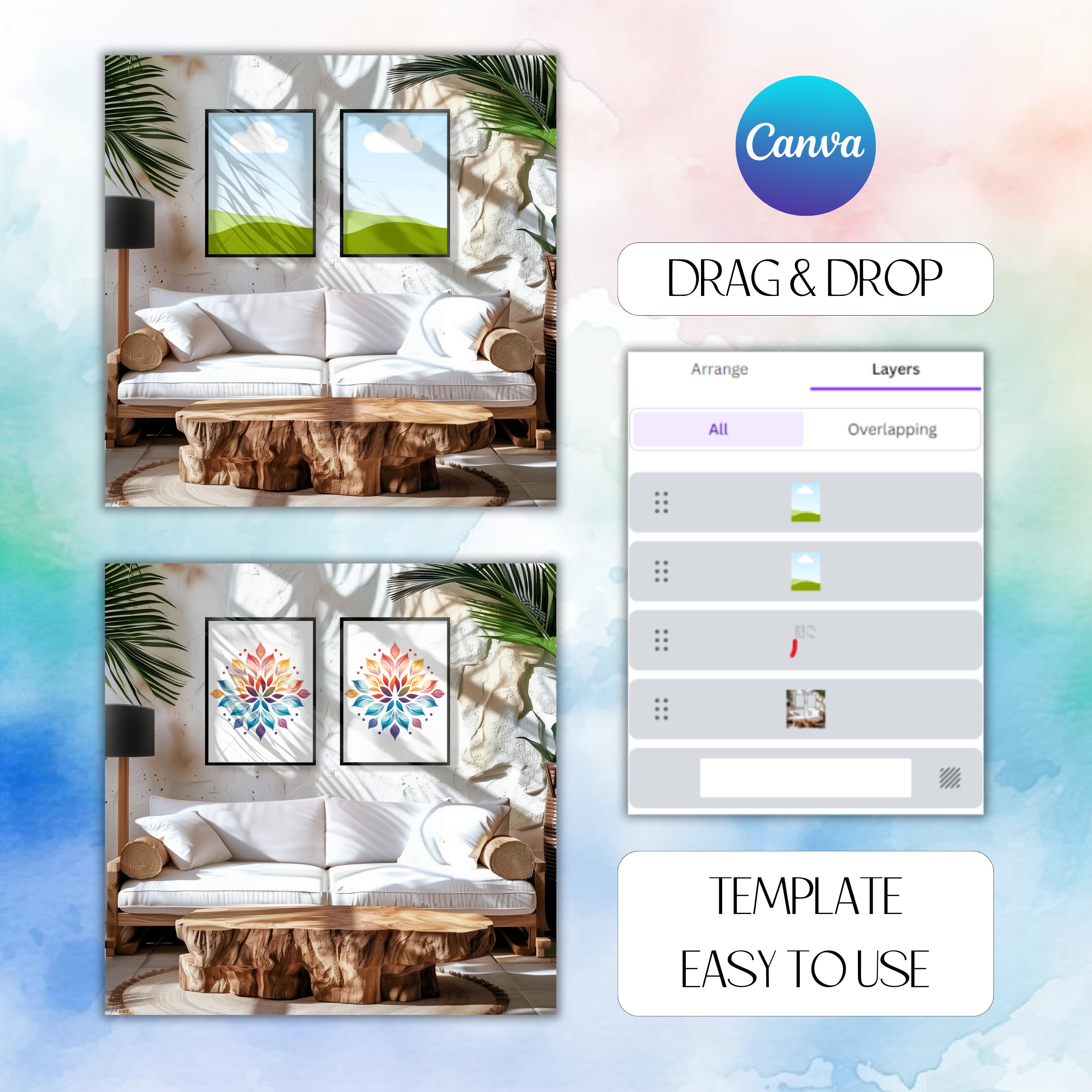 Modern Canva Frame Mockup: Drag & Drop Wall Art Template (PDF Tutorial ...