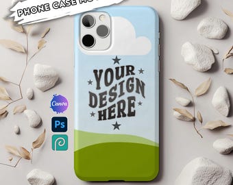 iPhone Tough Case Mockup: Canva & Photoshop Template (Digital Download)