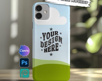 iPhone Tough Case Mockup: Canva & Photoshop Template (Digital Download)