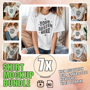 7 Bella Canvas 3001 Mockup Bundle Boho T-Shirt Template Canva T-shirt Custom Mock up 3001 Mockup High Resolutin Female tshirt Mockup