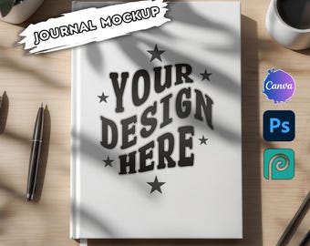 Book Cover Journal Mockup: Canva Drag & Drop Template + (PSD)