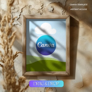 Canva Frame Mockup: Modern Wooden Wall Art Template (Digital Download)