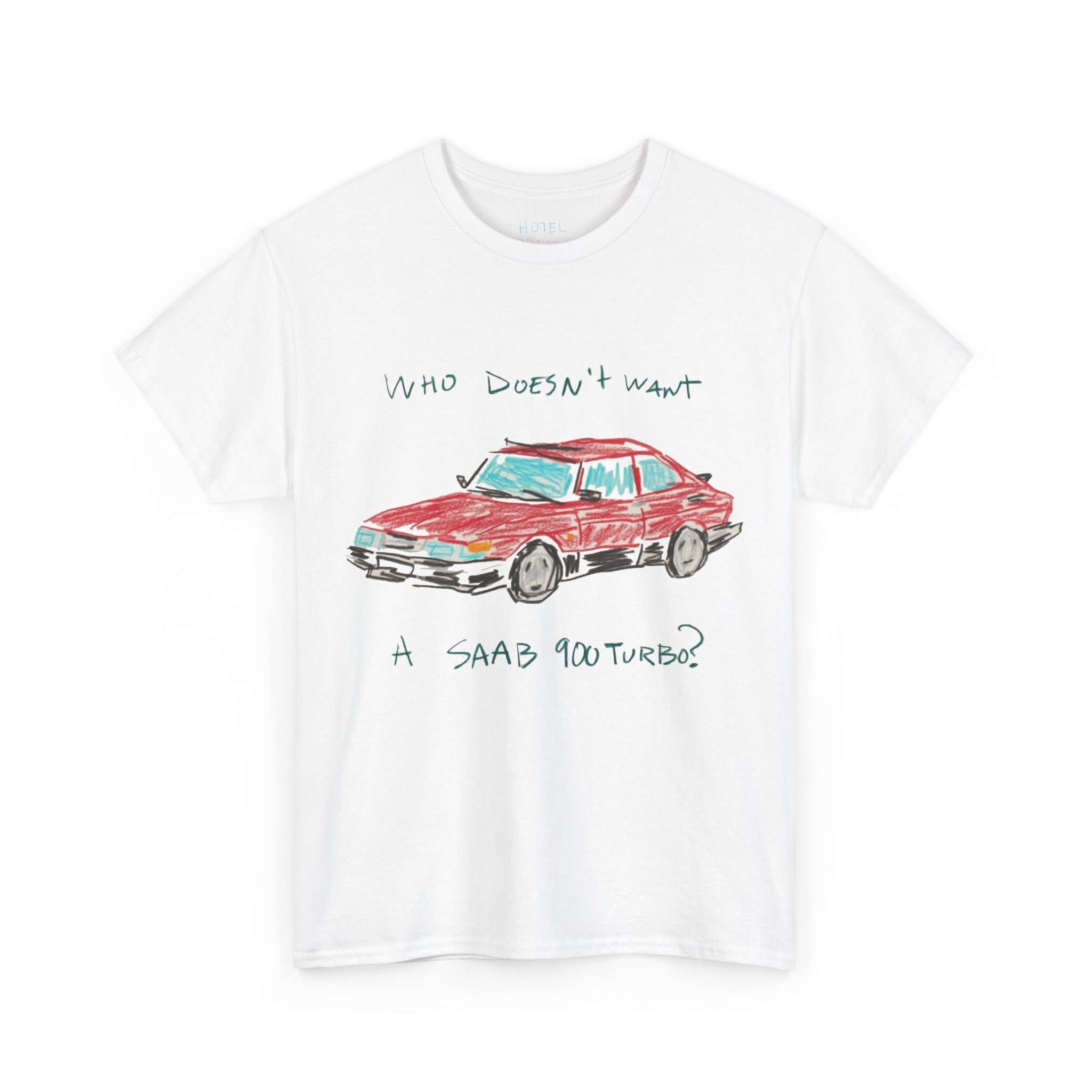 Hotel Series - pastel sketches of colored pencil drawings - Saab 900 Turbo Sweden Design - Unisex Heavy Cotton Tee