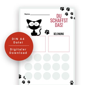 Belohnungstafel für Kinder, personalisiert, PDF. Motivation, Mutmacher, Lernhilfe, Belohnungssystem, Katze + Ausmalbild I DIGITALER DOWNLOAD