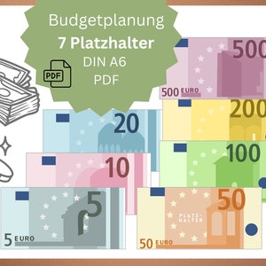 Platzhalter für Geldscheine  |Umschlagmethode | Spielgeld | PDF Budgetplaner Binder Zipper A6 deutsch | Cash Stuffing | Ausdrucken | digital
