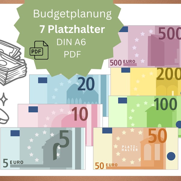 Platzhalter für Geldscheine  |Umschlagmethode | Spielgeld | PDF Budgetplaner Binder Zipper A6 deutsch | Cash Stuffing | Ausdrucken | digital