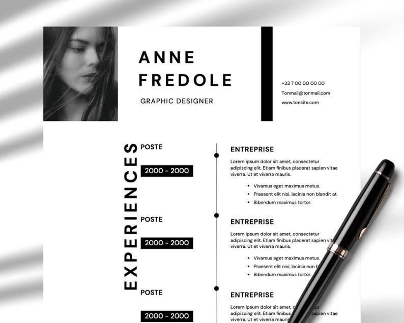 CV Template, Curriculum Vitae, French & English, Modern CV, Word, PDF