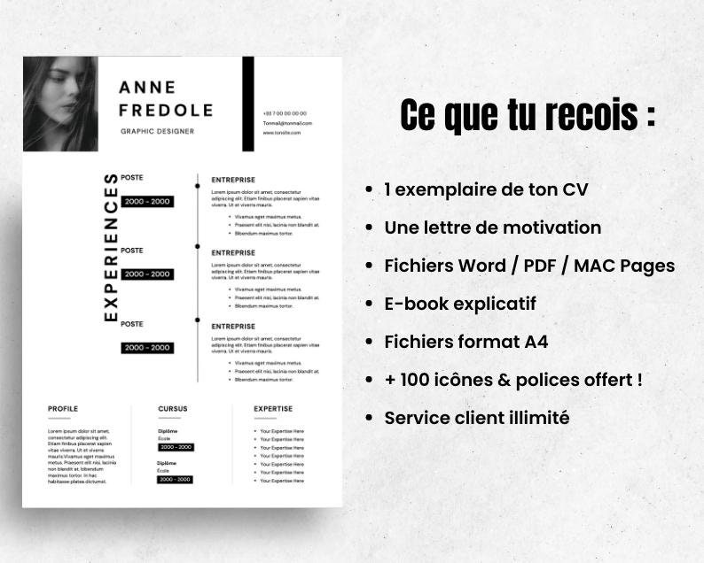 CV Template, Curriculum Vitae, French & English, Modern CV, Word, PDF
