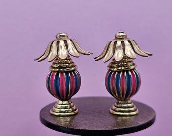 Carnival Colored with Golden Shade Lamps Hand Made Scale 1:24 1/2 Dollhouse Miniatures