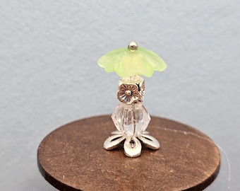 Clear Crystal and Silver Lamp with Green Shade Hand Made Scale 1:24 1/2 Dollhouse Miniatures