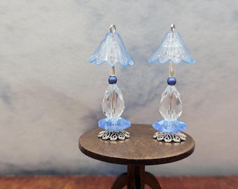 Sky Blue Crystal Lamps Hand Made Scale 1:24 1/2 Dollhouse Miniatures