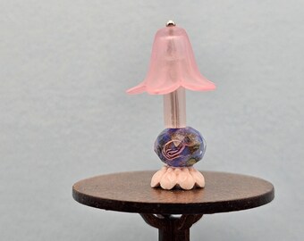 Feminine Blue and Pink Lamp Hand Made Scale 1:24 1/2 Dollhouse Miniatures