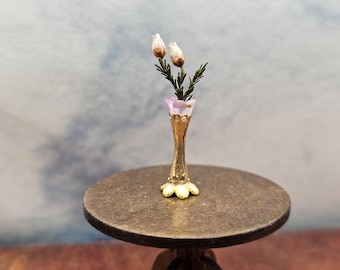 Tall Gold Bud  Vase Hand Made Scale 1:24 1/2 Dollhouse Miniatures
