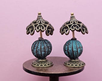 Verdigris and Bronze Lamps Hand Made Scale 1:24 1/2 Dollhouse Miniatures