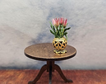 Golden Vase with Flowers Hand Made Scale 1:24 1/2 Dollhouse Miniatures