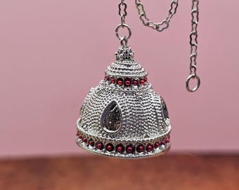 Silver Chandelier with Red Highlights Hand Made Scale 1:24 1/2 Dollhouse Miniatures
