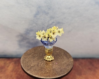 Dried Yellow Flower in Gold Vase Hand Made Scale 1:24 1/2 Dollhouse Miniatures