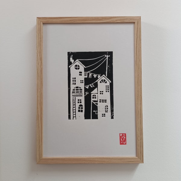 Lino print, A4, Buildings