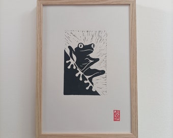 Linoldruck, A4, Frosch