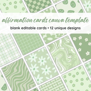 Modelo de Cartões de Afirmação Verde Canva, Modelo de Cartões de Afirmação Craftcore, Cartões de Afirmação Imprimíveis, Cartões de Afirmação Editáveis