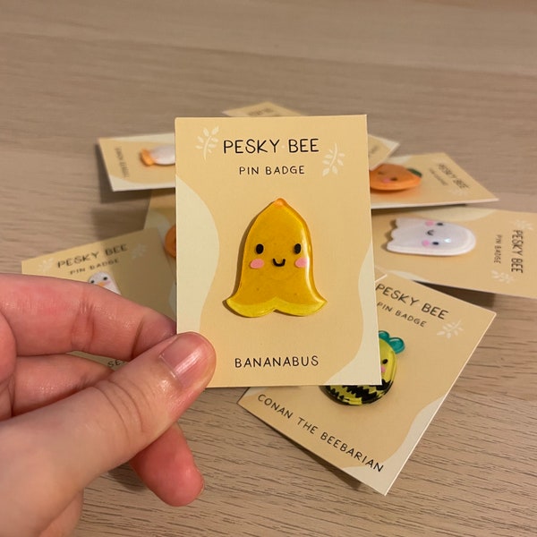 Bananabus Pin | Handmade Pin Badge, Cute Banana, Cute Character, Mario Kart Inspired, Shrink Plastic Pin